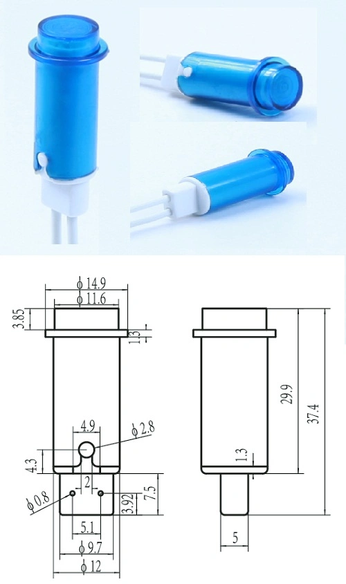 12 mm Dia Neon-Anzeigerlicht A-29 Blau Pilotlicht für Staubsauger 0